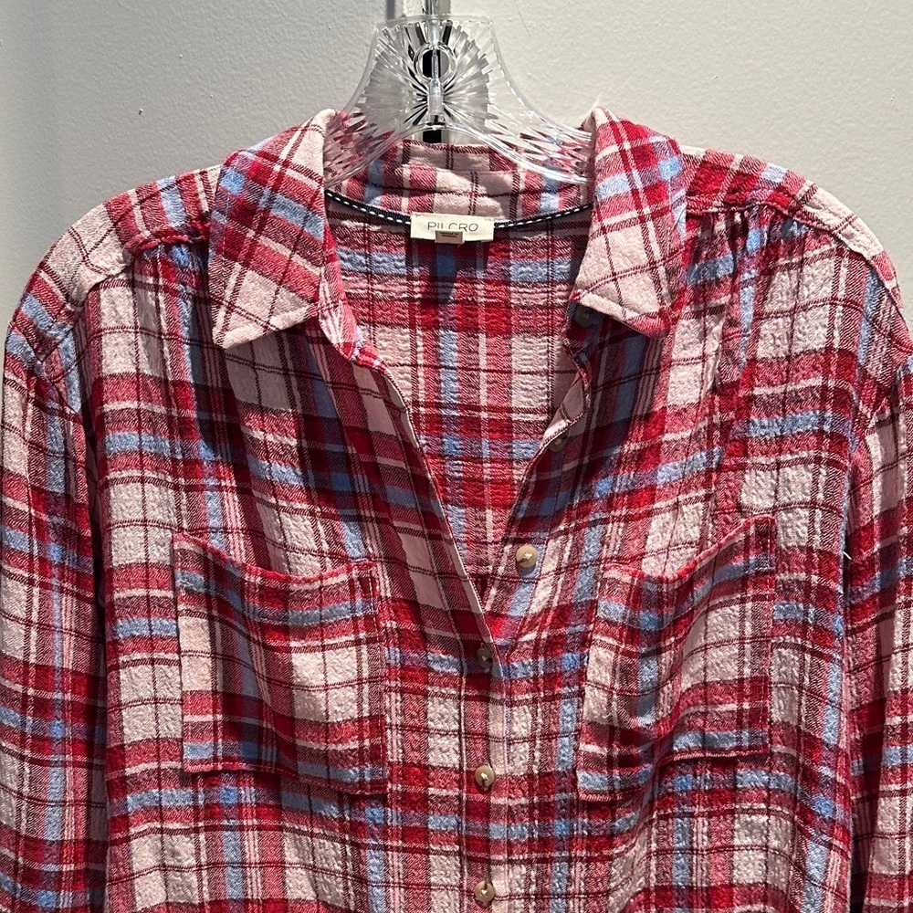 Pilcro Hadley Red and White Plaid Shirt - Picture 3 of 4